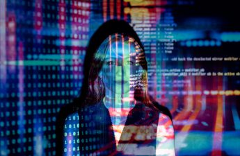 photo of code projected over woman